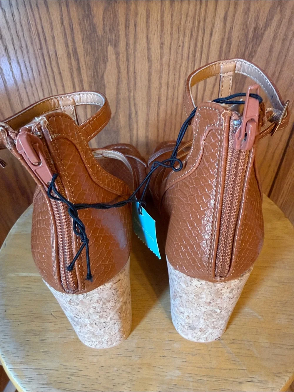 Maurices Cognac Strappy Cork Wedge Sandals